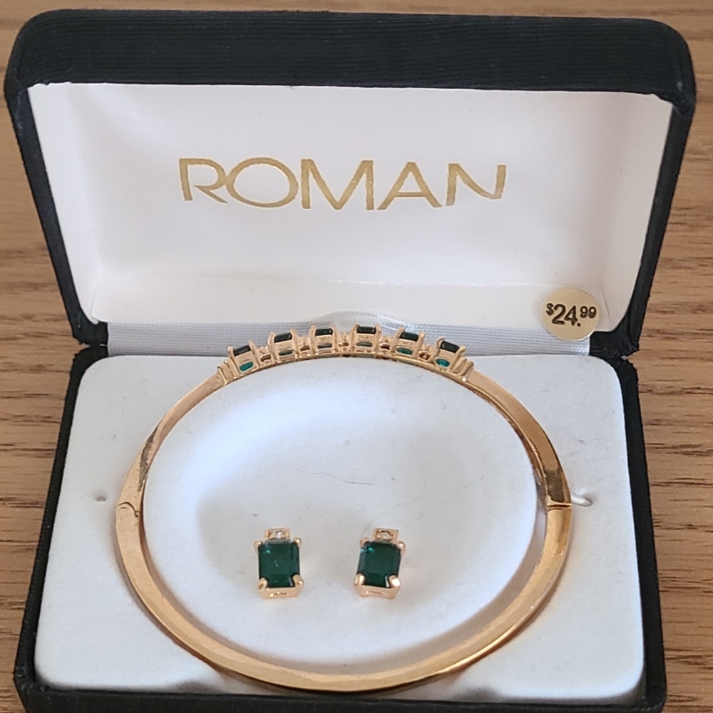Vintage 90s Emerald Bangle and Earrings Set